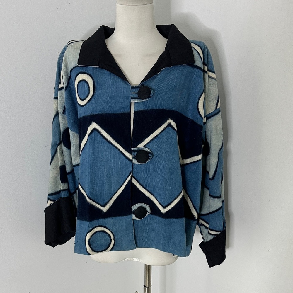 Vintage Indigo Dyed Woven Cotton Art To Wear Jacket